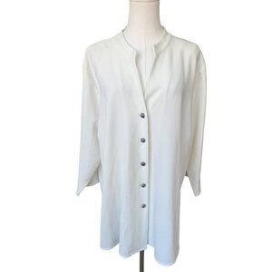 Susan Graver Stretch Crepe Shirt Jacket Size 2x 3/4 Sleeve Mandarin Collar Cream